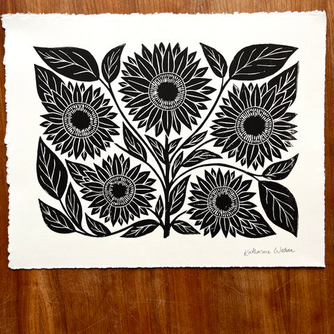 SECONDS : Hand Block Printed Sunflower Art Print - No. 5676
