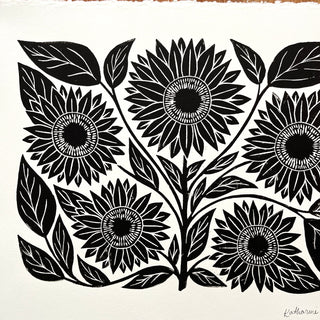 SECONDS : Hand Block Printed Sunflower Art Print - No. 5676