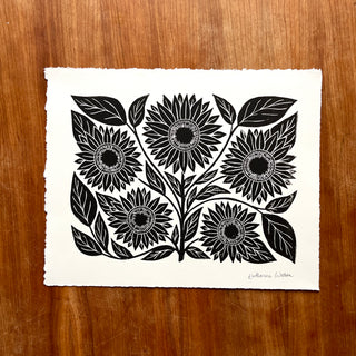 SECONDS : Hand Block Printed Sunflower Art Print - No. 5676