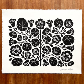 SECONDS : Hand Block Printed Nasturtium Art Print - No. 5677