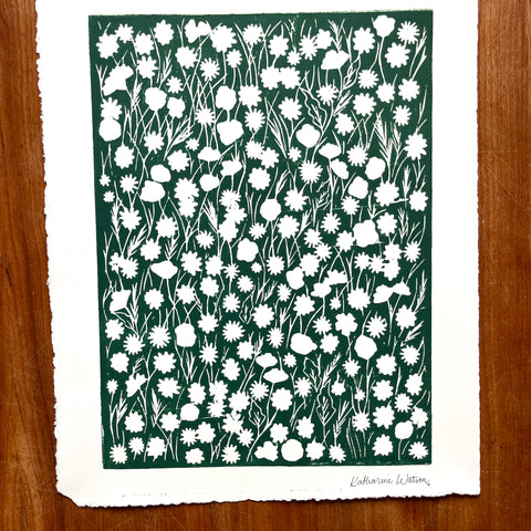 SECONDS : Hand Block Printed Meadow Art Print - No. 5683