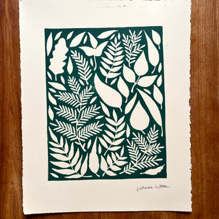 SECONDS : Hand Block Printed Leaves Art Print - No. 5684