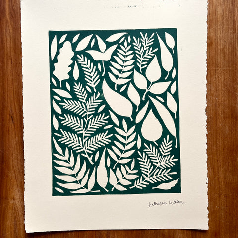 SECONDS : Hand Block Printed Leaves Art Print - No. 5684