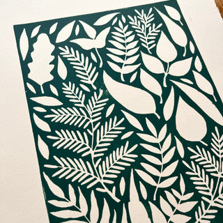 SECONDS : Hand Block Printed Leaves Art Print - No. 5684