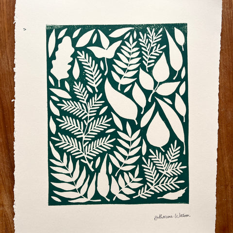 SECONDS : Hand Block Printed Leaves Art Print - No. 5685