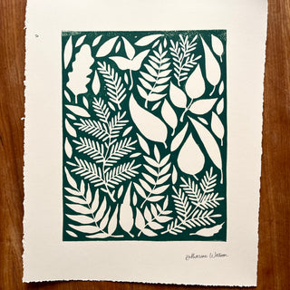 SECONDS : Hand Block Printed Leaves Art Print - No. 5685