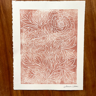 SECONDS : Hand Block Printed Peony Art Print - No. 5687