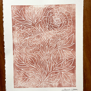 SECONDS : Hand Block Printed Peony Art Print - No. 5687