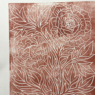 SECONDS : Hand Block Printed Peony Art Print - No. 5687