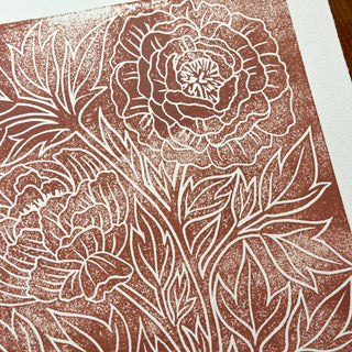 SECONDS : Hand Block Printed Peony Art Print - No. 5687