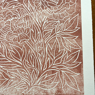 SECONDS : Hand Block Printed Peony Art Print - No. 5687