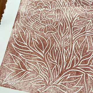 SECONDS : Hand Block Printed Peony Art Print - No. 5687