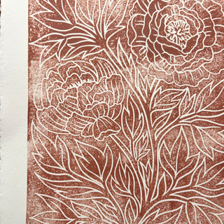 SECONDS : Hand Block Printed Peony Art Print - No. 5687