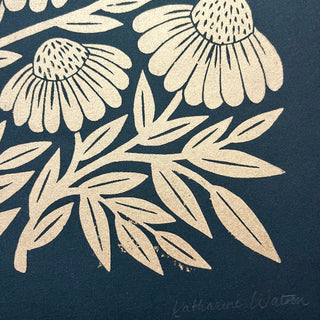 SECONDS : Hand Block Printed Echinacea Art Print - No. 5688