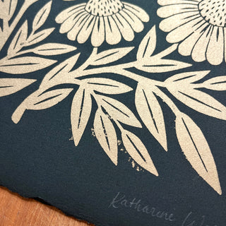 SECONDS : Hand Block Printed Echinacea Art Print - No. 5688