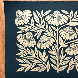 SECONDS : Hand Block Printed Echinacea Art Print - No. 5688