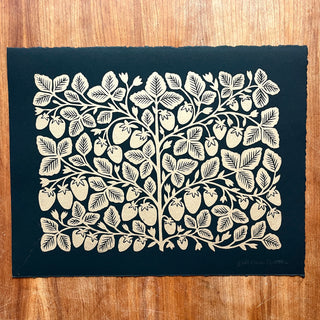 SECONDS : Hand Block Printed Strawberries Art Print - No. 5689