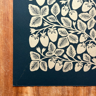 SECONDS : Hand Block Printed Strawberries Art Print - No. 5689