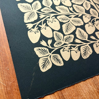 SECONDS : Hand Block Printed Strawberries Art Print - No. 5689