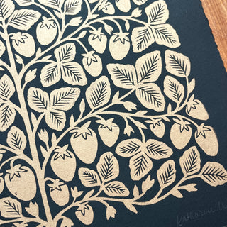 SECONDS : Hand Block Printed Strawberries Art Print - No. 5689