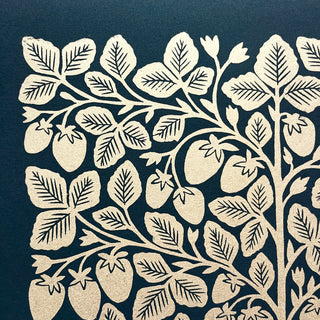 SECONDS : Hand Block Printed Strawberries Art Print - No. 5689
