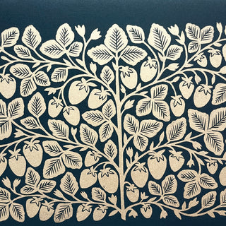 SECONDS : Hand Block Printed Strawberries Art Print - No. 5689