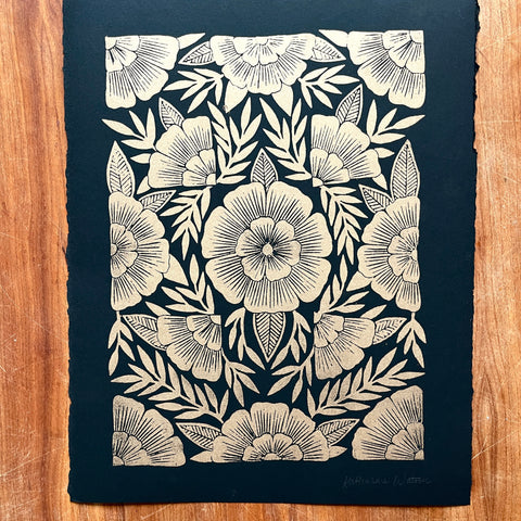 SECONDS : Hand Block Printed Gold Art Print - No. 5691