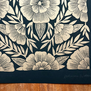 SECONDS : Hand Block Printed Gold Art Print - No. 5691