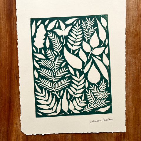 SECONDS : Hand Block Printed Leaves Art Print - No. 5692