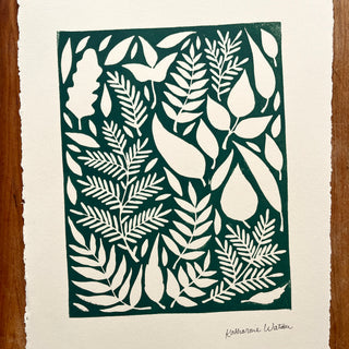 SECONDS : Hand Block Printed Leaves Art Print - No. 5692