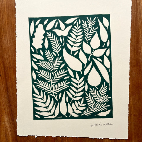 SECONDS : Hand Block Printed Leaves Art Print - No. 5693