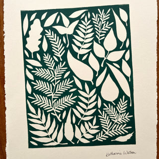 SECONDS : Hand Block Printed Leaves Art Print - No. 5693