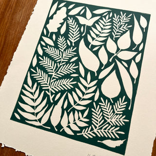 SECONDS : Hand Block Printed Leaves Art Print - No. 5693