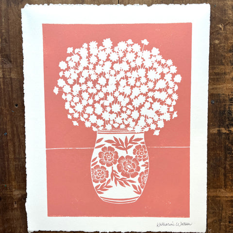 Hand Block Printed Vase Art Print - No. 5694