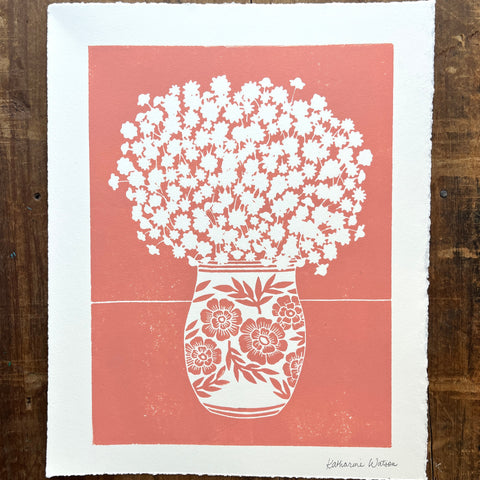 Hand Block Printed Vase Art Print - No. 5695