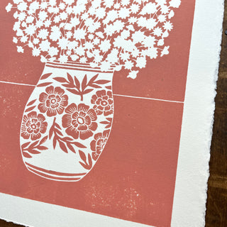 Hand Block Printed Vase Art Print - No. 5695