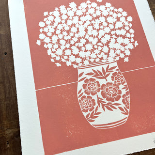 Hand Block Printed Vase Art Print - No. 5695