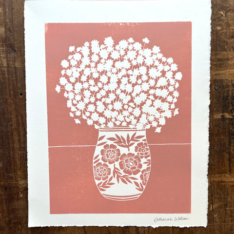 Hand Block Printed Vase Art Print - No. 5696