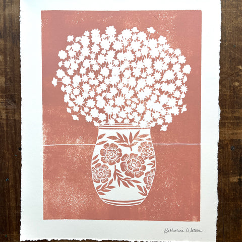 Hand Block Printed Vase Art Print - No. 5697