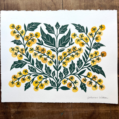 Hand Block Printed Tomatoes with Watercolors - No. 5705