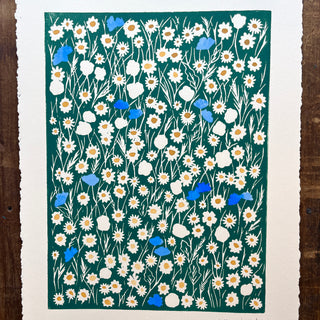 Hand Block Printed Meadow with Watercolors - No. 5714