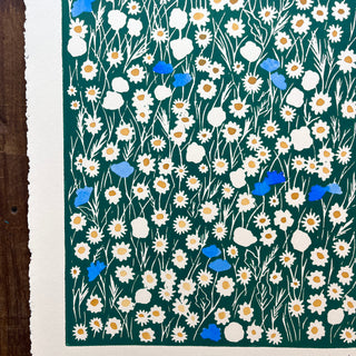 Hand Block Printed Meadow with Watercolors - No. 5714