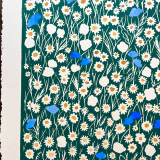 Hand Block Printed Meadow with Watercolors - No. 5714
