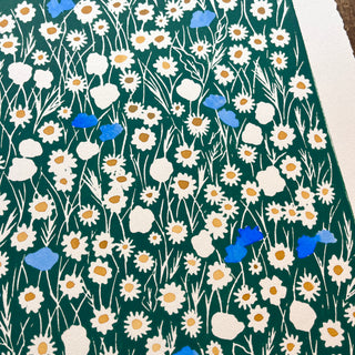 Hand Block Printed Meadow with Watercolors - No. 5714