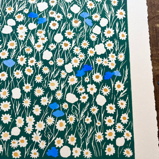 Hand Block Printed Meadow with Watercolors - No. 5714
