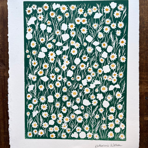 Hand Block Printed Meadow with Watercolors - No. 5715