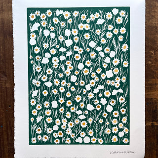 Hand Block Printed Meadow with Watercolors - No. 5716