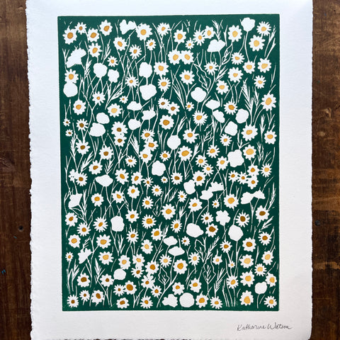 Hand Block Printed Meadow with Watercolors - No. 5716