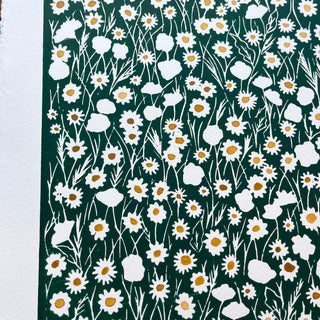 Hand Block Printed Meadow with Watercolors - No. 5716