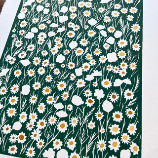 Hand Block Printed Meadow with Watercolors - No. 5716